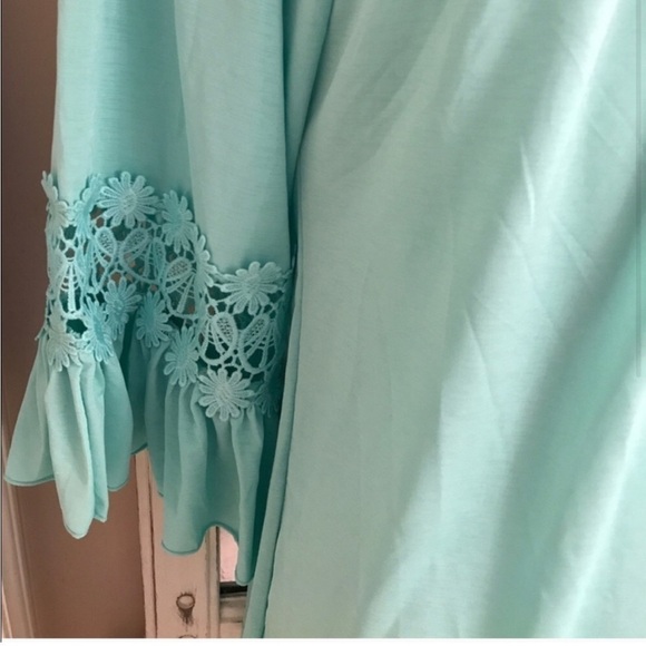 Lace Ruffled Sleeve Mint Green Mini Dress or Tunic Size L-XL - Picture 2 of 5